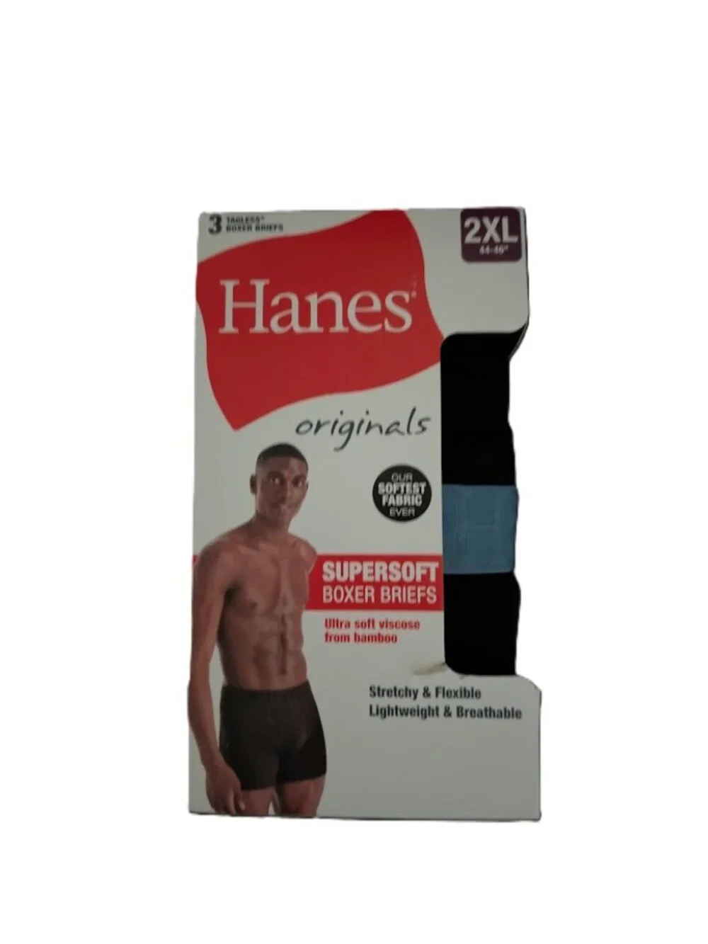 Hanes Originals Men's SuperSoft Bamboo Boxer Briefs 3-Pack Black 2XL